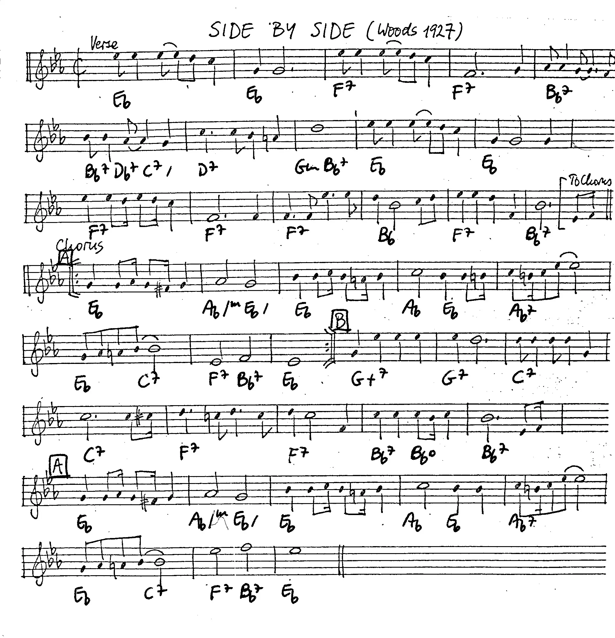 side by side free jazz leadsheet - Courtesy of the Jungle Jazz Band